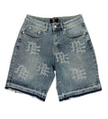 Mixed Emotions "ME" Rhinestone Denim Shorts Blue
