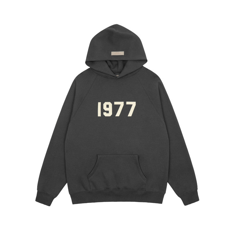 FEAR OF GOD FOG ESSENTIALS Flocked 1977 Loose High‑Street Hoodi