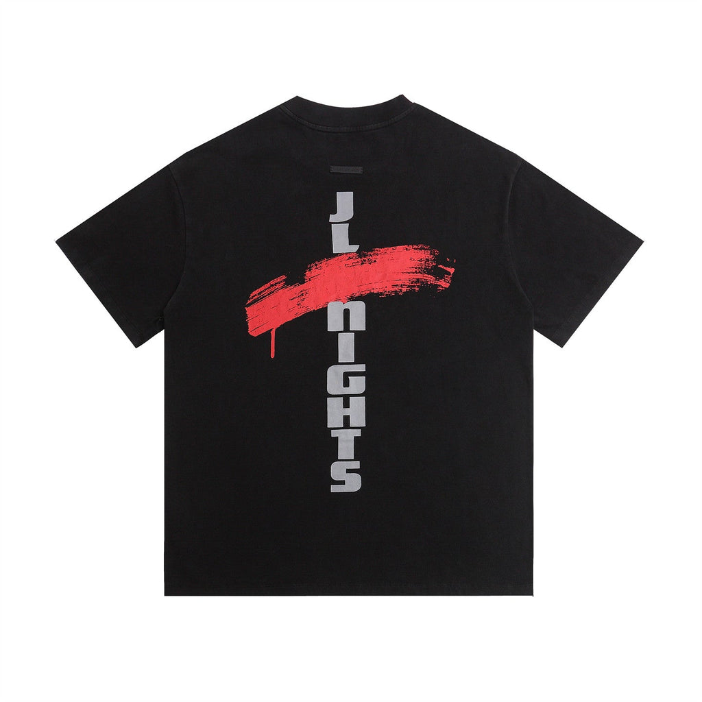 FEAR OF GOD FOG Letter Print Retro Black Crew Neck Short Sleeve Tee