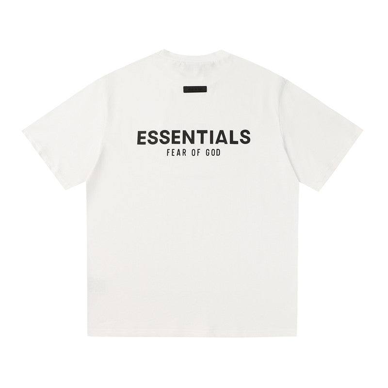 FEAR OF GOD ESSENTIALS 3‑Stripes Silicone Logo Unisex Loose Short Sleeve T‑Shirt